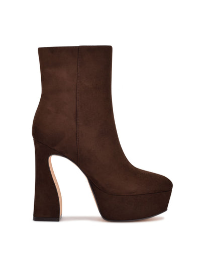 NINE WEST Womens Brown 1-1/2" Platform Padded Klinda Square Toe Sculpted Heel Zip-Up Booties 10 M