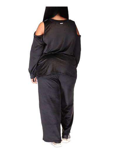MICHAEL MICHAEL KORS Womens Black Cold Shoulder Split Side Hem Long Sleeve Round Neck Top 2X