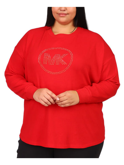 MICHAEL MICHAEL KORS Womens Red Long Sleeve Crew Neck Top Plus 2X