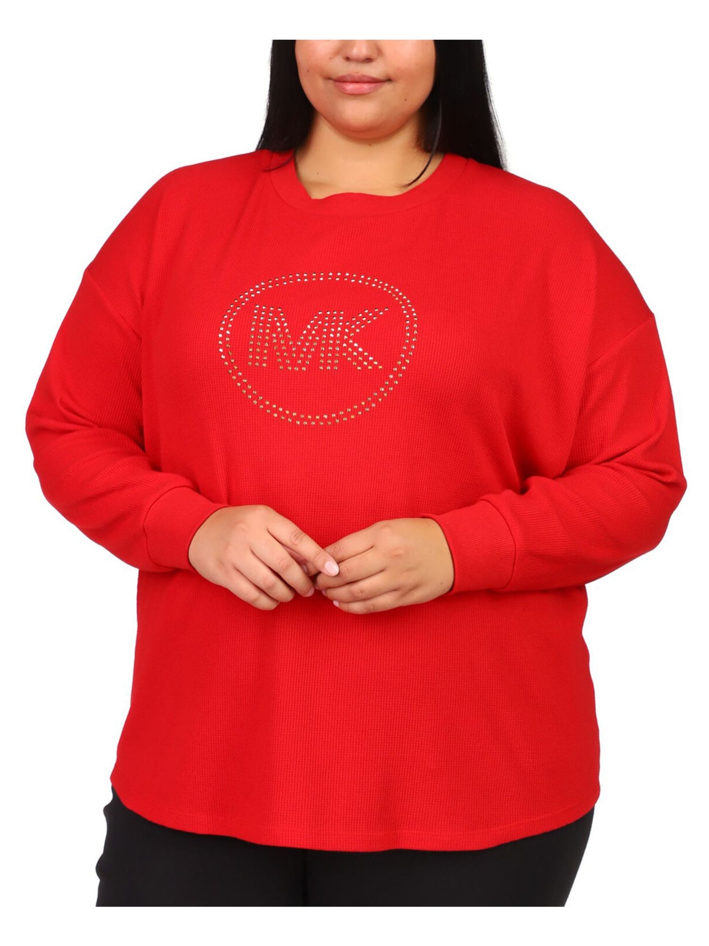 MICHAEL MICHAEL KORS Womens Red Long Sleeve Crew Neck Top Plus 0X