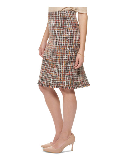 CALVIN KLEIN Womens Brown Zippered Lined Fringed Slit Back Hem Knee Length Wear To Work Pencil Skirt 12