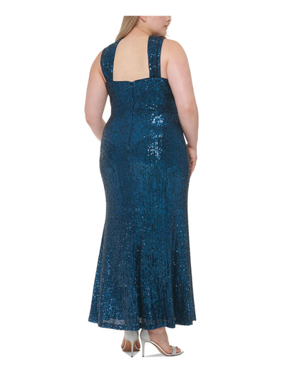 ELIZA J Womens Teal Sequined Zippered Lined Sleeveless Full-Length Formal Gown Dress Plus 14W