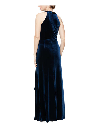 ALEX & EVE BY ALEX EVENINGS Womens Navy Embellished Zippered Lined Sleeveless Halter Maxi Evening Gown Dress 4