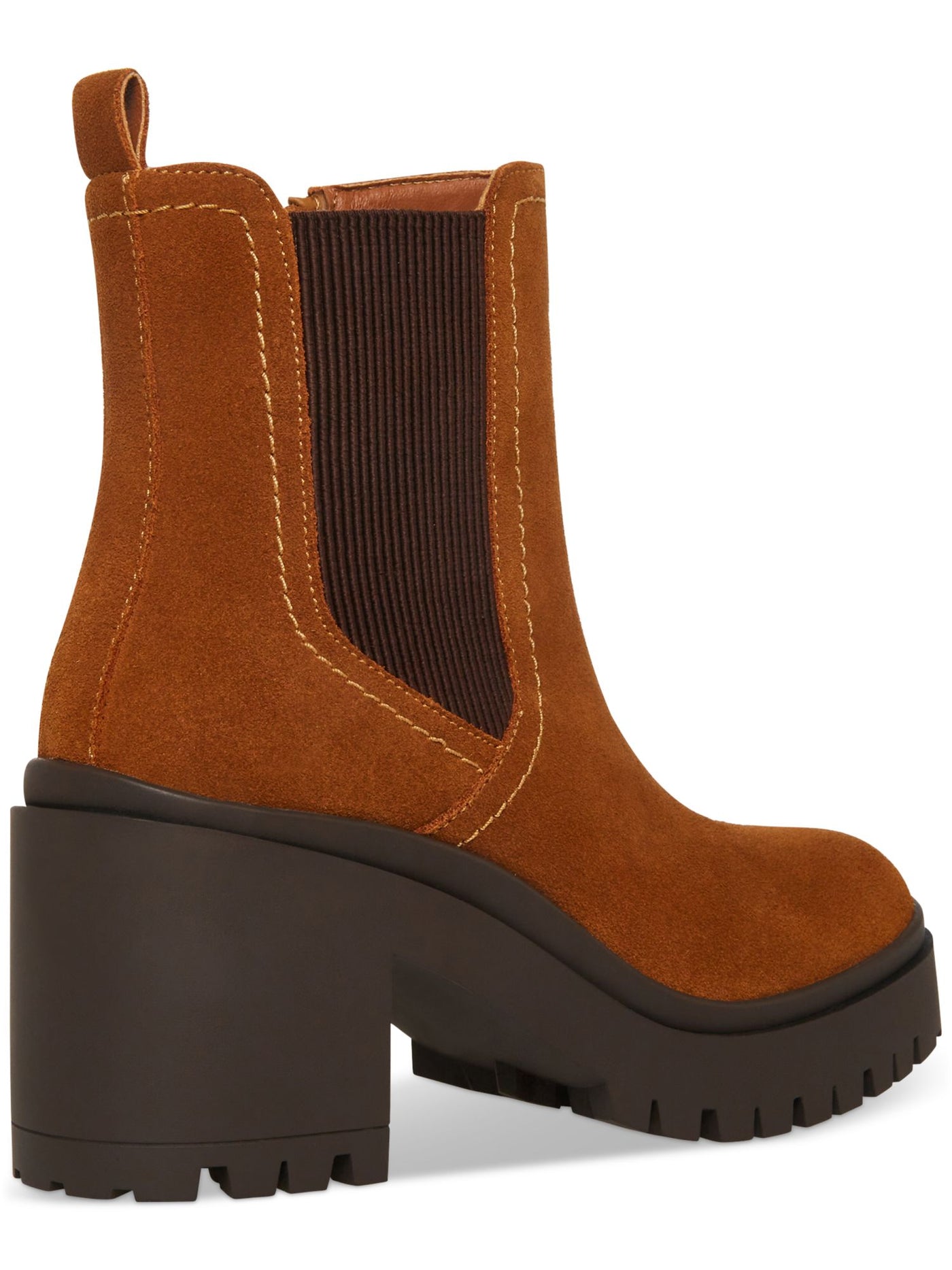 AQUA COLLEGE Womens Brown 1" Platform Waterproof Slip Resistant Raine Round Toe Block Heel Zip-Up Chelsea 8 M