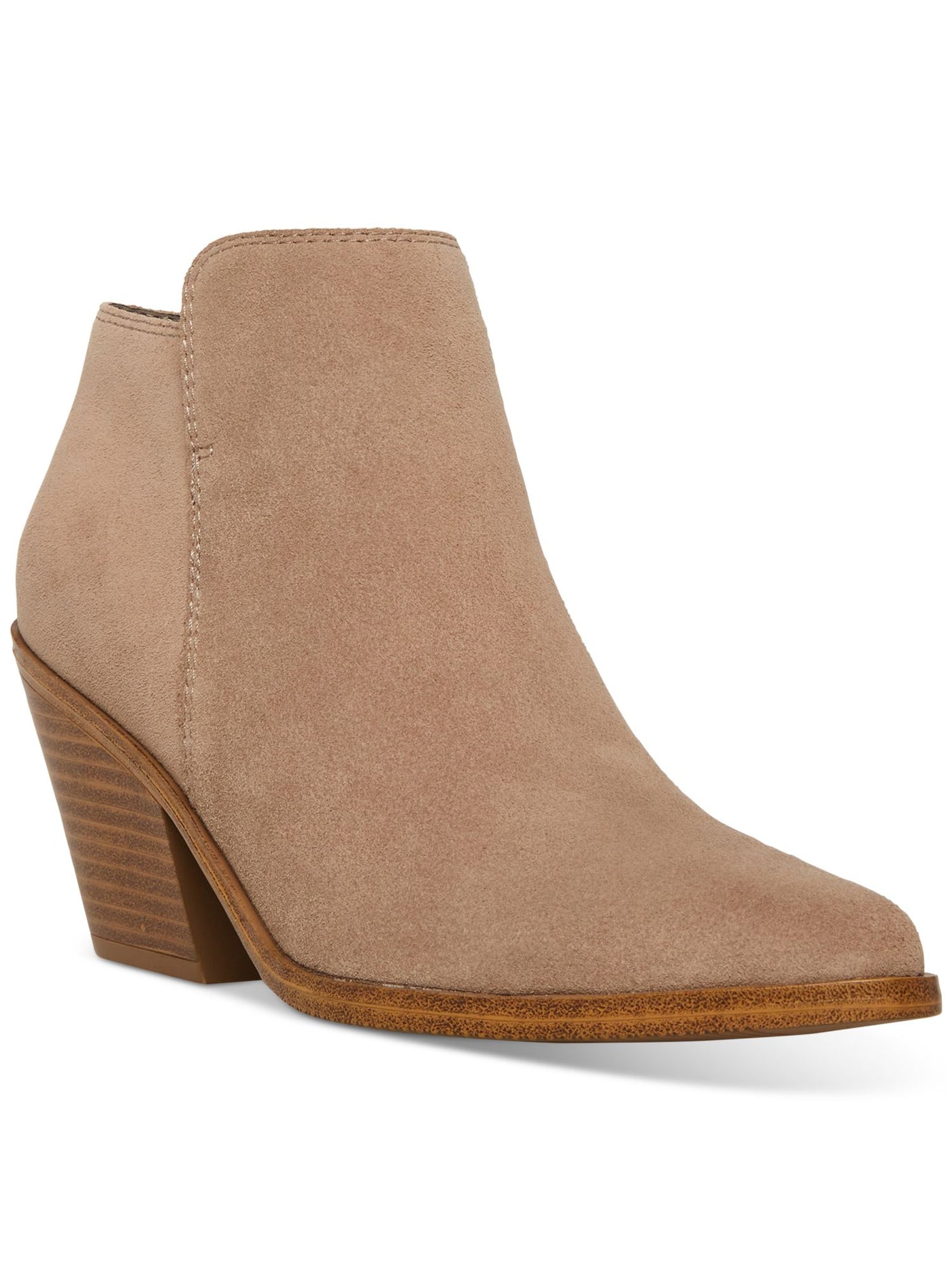 AQUA COLLEGE Womens Beige Waterproof Padded Nellie Pointed Toe Stacked Heel Zip-Up Leather Booties 8.5 M