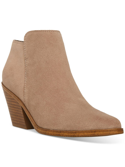 AQUA COLLEGE Womens Beige Waterproof Padded Nellie Pointed Toe Stacked Heel Zip-Up Leather Booties 8.5 M