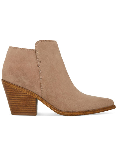 AQUA COLLEGE Womens Beige Waterproof Padded Nellie Pointed Toe Stacked Heel Zip-Up Leather Booties 8.5 M