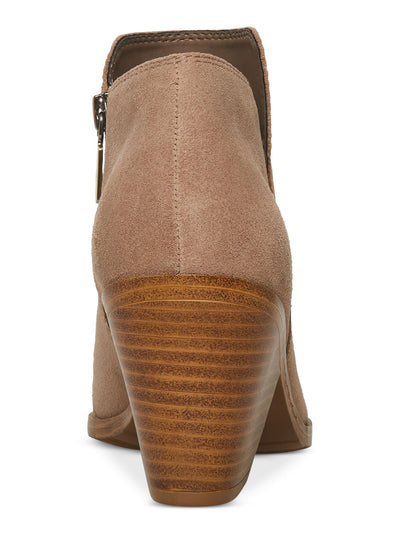 AQUA COLLEGE Womens Beige Waterproof Padded Nellie Pointed Toe Stacked Heel Zip-Up Leather Booties 8 M