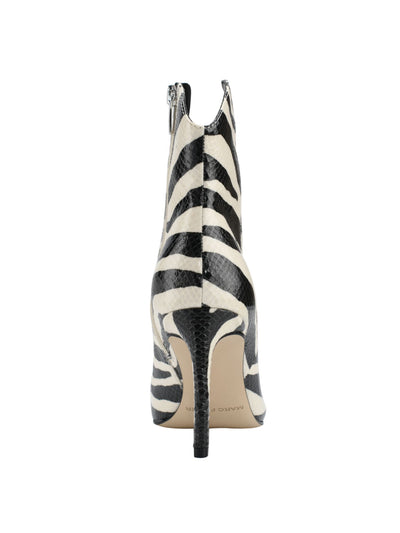 MARC FISHER Womens Ivory Animal Print Embossed Padded Revati Pointed Toe Stiletto Zip-Up Booties 6.5 M