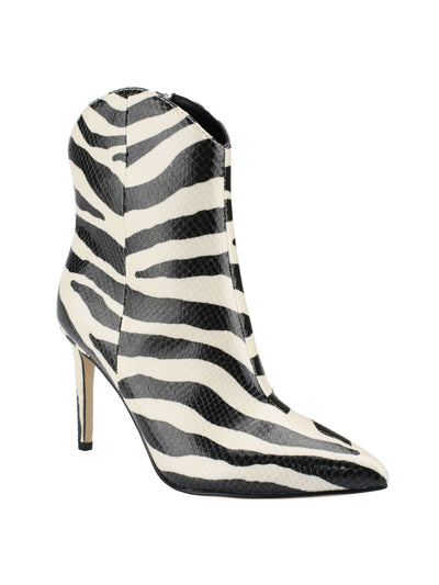 MARC FISHER Womens Ivory Animal Print Embossed Padded Revati Pointed Toe Stiletto Zip-Up Booties 6.5 M