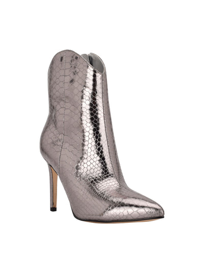 MARC FISHER Womens Silver Croc Embossed Comfort Revati Pointed Toe Stiletto Zip-Up Booties 8.5 M