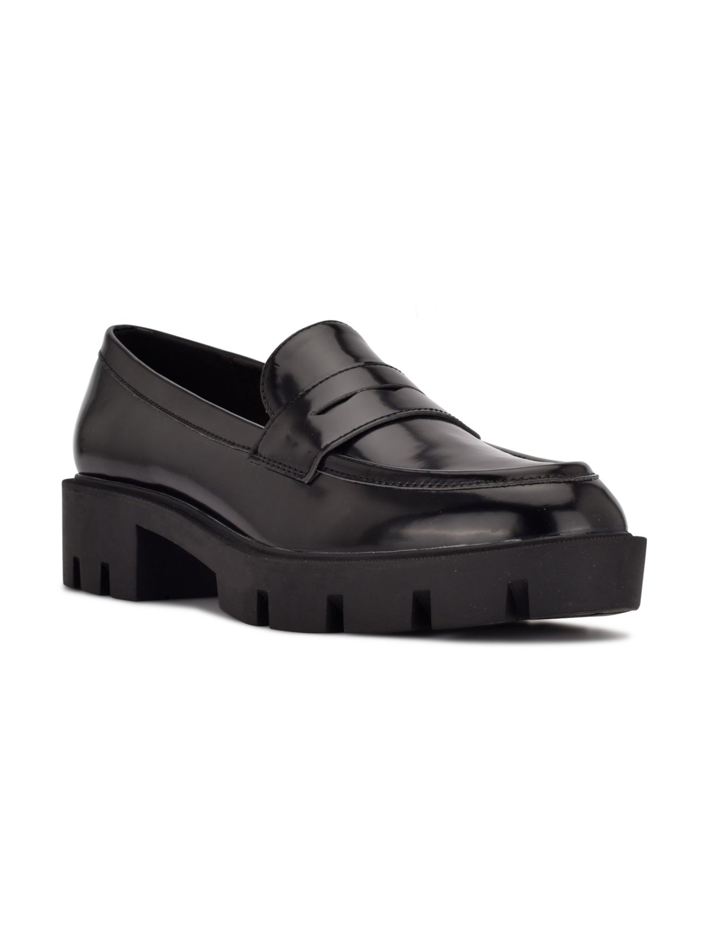 NINE WEST Womens Black Padded Maibel Round Toe Slip On Leather Loafers Shoes 7 M