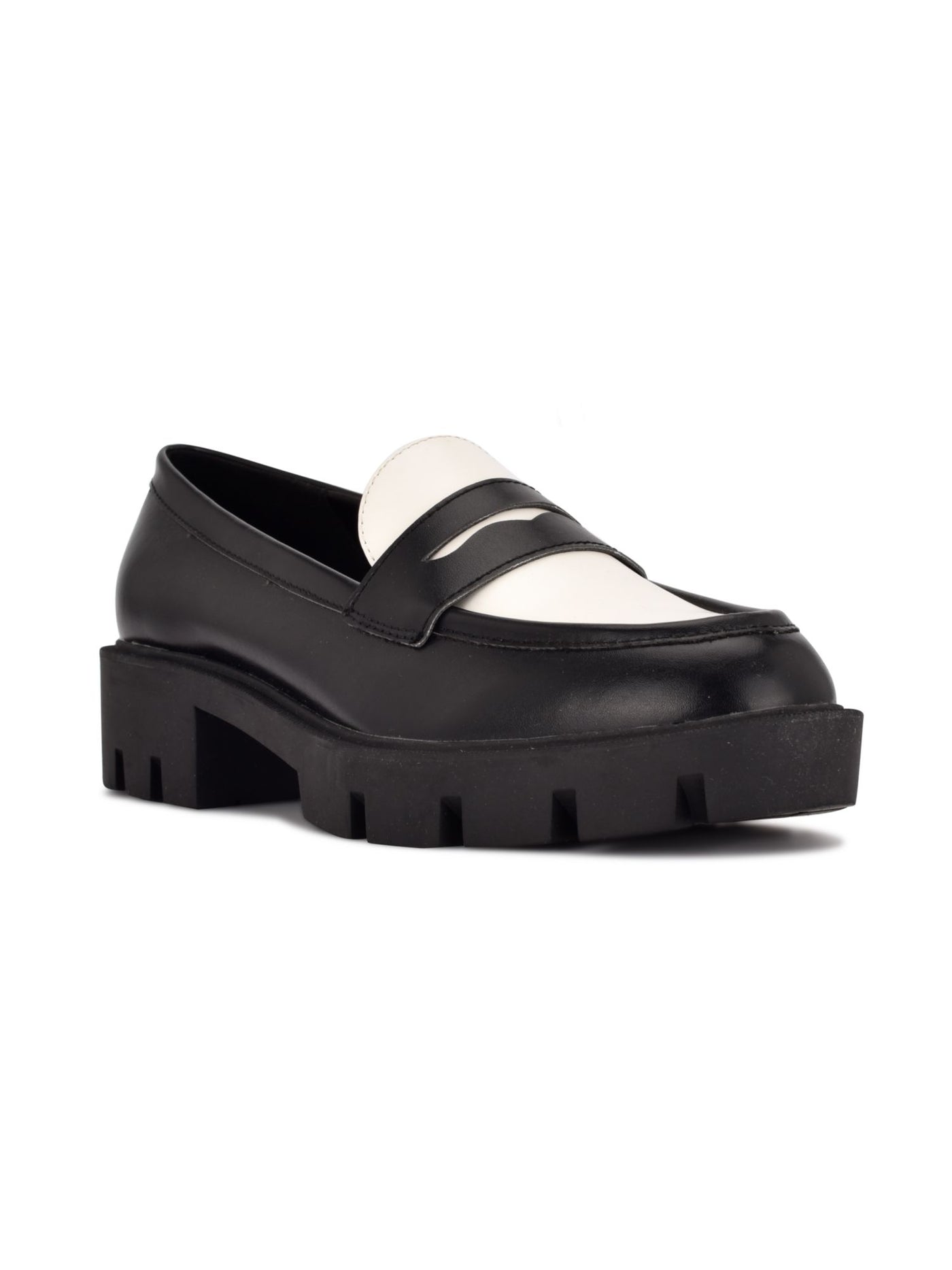 NINE WEST Womens Black Padded Maibel Round Toe Slip On Leather Loafers Shoes 7