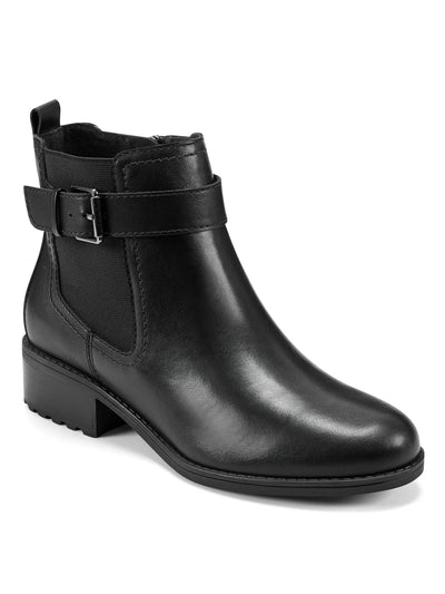 EASY SPIRIT Womens Black Buckle Accent Rae Round Toe Zip-Up Leather Booties 9.5 W