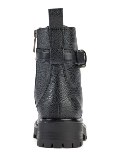 KARL LAGERFELD Womens Black Buckle Eyelet Embellished Maeva Round Toe Block Heel Zip-Up Leather Booties 7 M