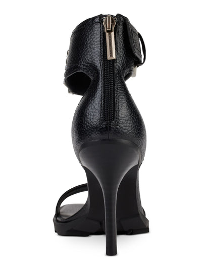 KARL LAGERFELD PARIS Womens Black Buckled Ankle Strap Moto-Inspired Padded Embellished Malinda Square Toe Stiletto Zip-Up Heeled Sandal 6 M