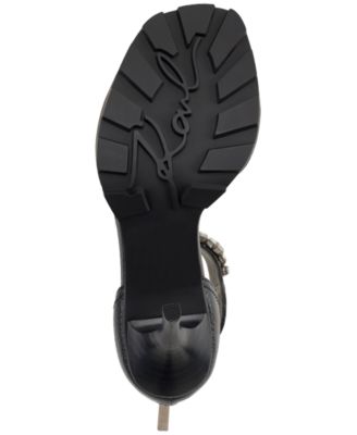 KARL LAGERFELD PARIS Womens Black Buckled Ankle Strap Moto-Inspired Padded Embellished Malinda Square Toe Stiletto Zip-Up Heeled M