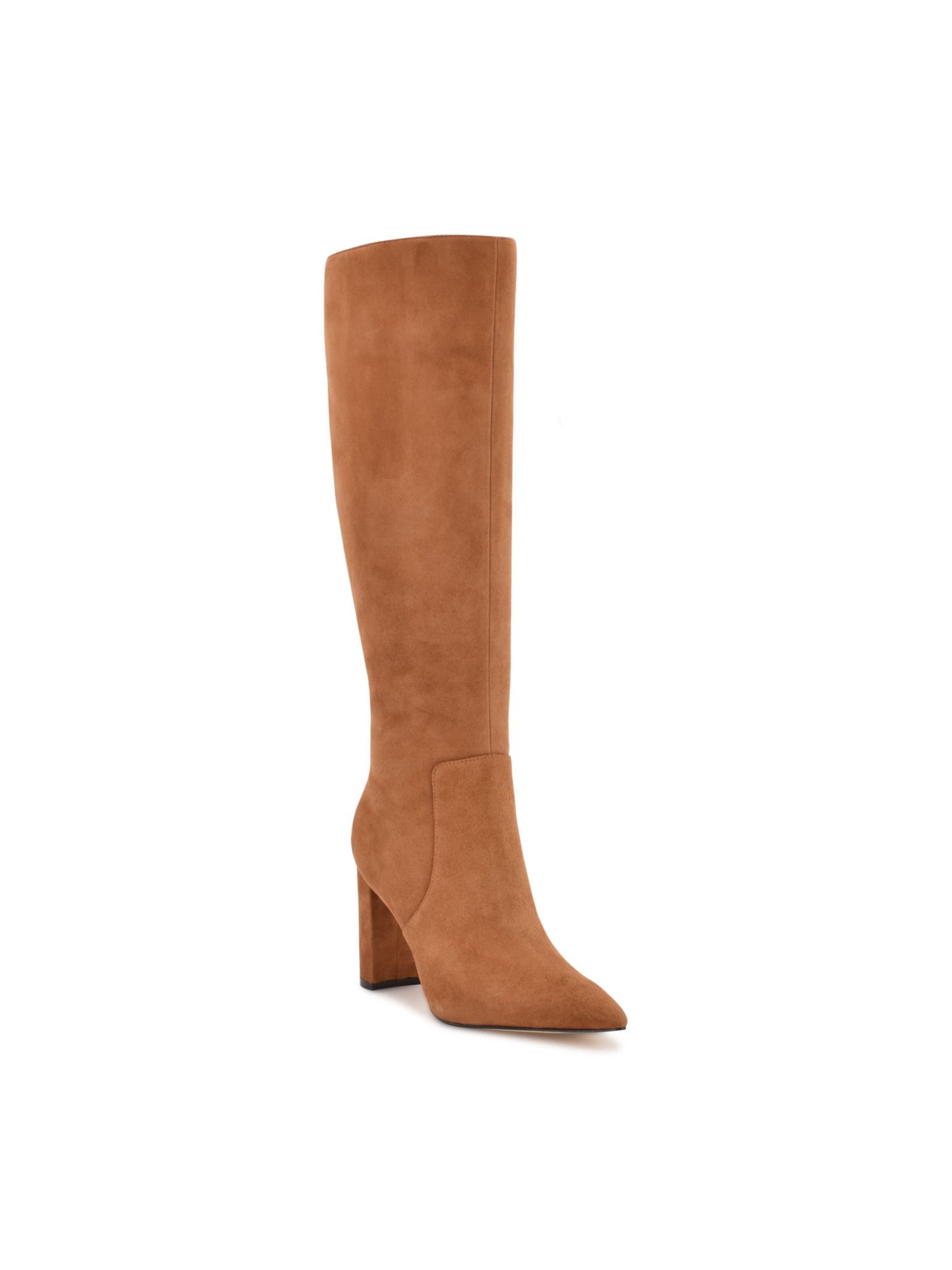 NINE WEST Womens Beige Comfort Danee Pointed Toe Block Heel Zip-Up Leather Dress Boots 9.5 M