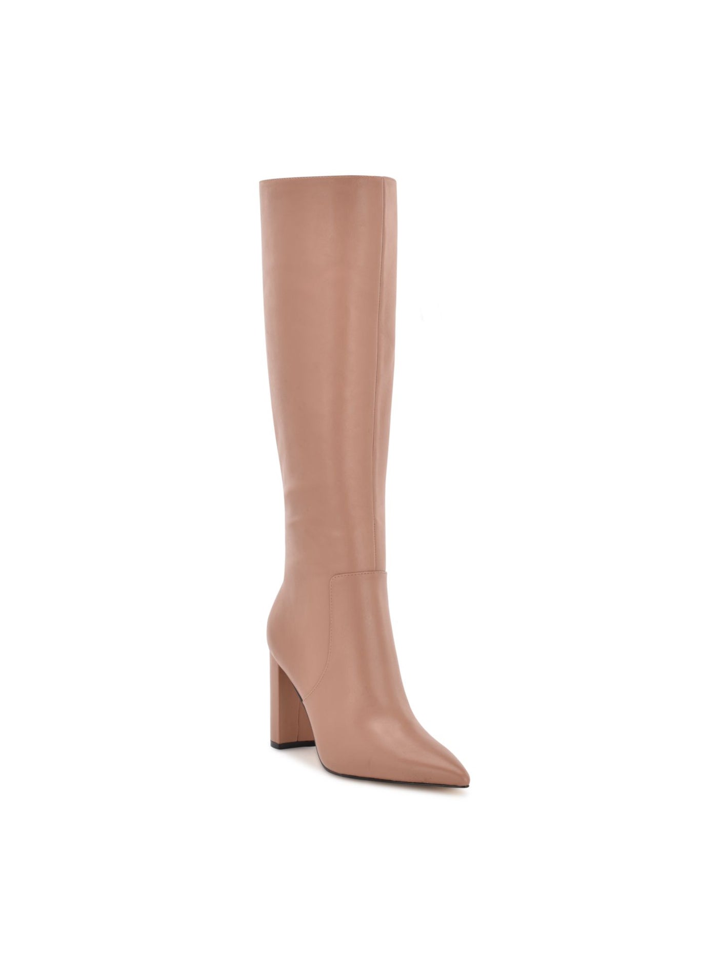 NINE WEST Womens Beige Comfort Danee Pointy Toe Block Heel Zip-Up Leather Boots Shoes 7 M
