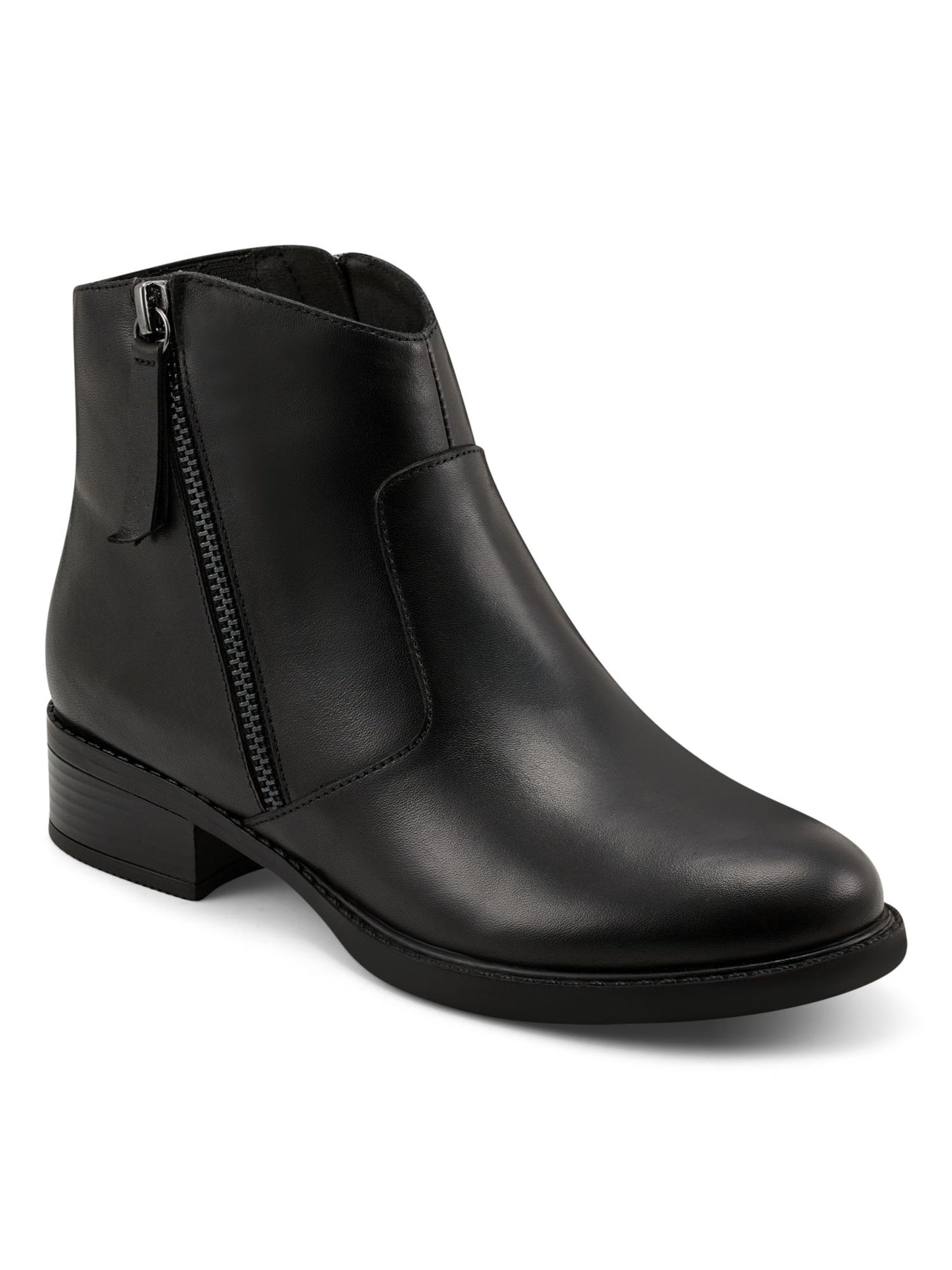 EASY SPIRIT Womens Black Cushioned Arch Support Lacy Round Toe Block Heel Zip-Up Leather Booties 9 M