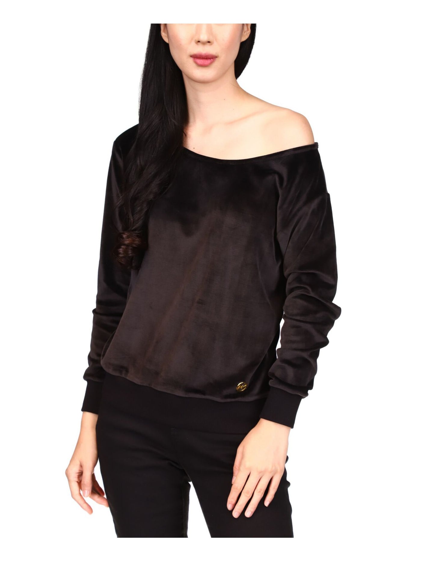 MICHAEL MICHAEL KORS Womens Black Long Sleeve Asymmetrical Neckline Top M