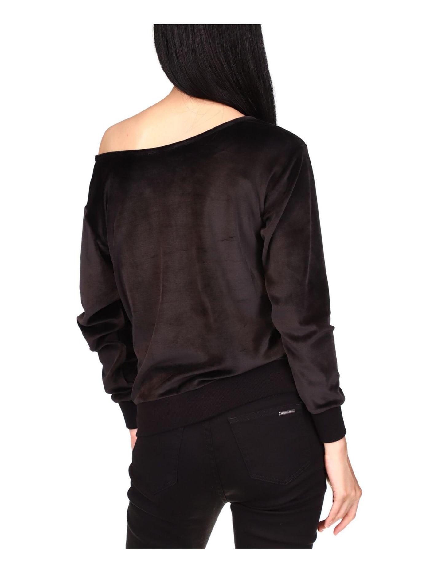 MICHAEL MICHAEL KORS Womens Black Long Sleeve Asymmetrical Neckline Top S