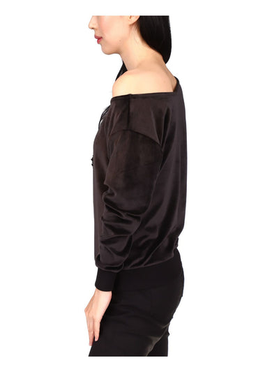 MICHAEL MICHAEL KORS Womens Black Long Sleeve Asymmetrical Neckline Top S