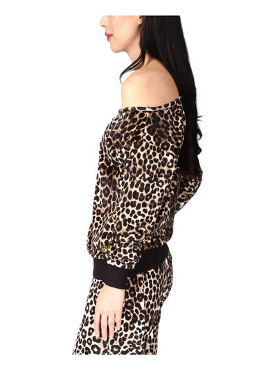 MICHAEL MICHAEL KORS Womens Black Animal Print Long Sleeve Asymmetrical Neckline Evening Top S