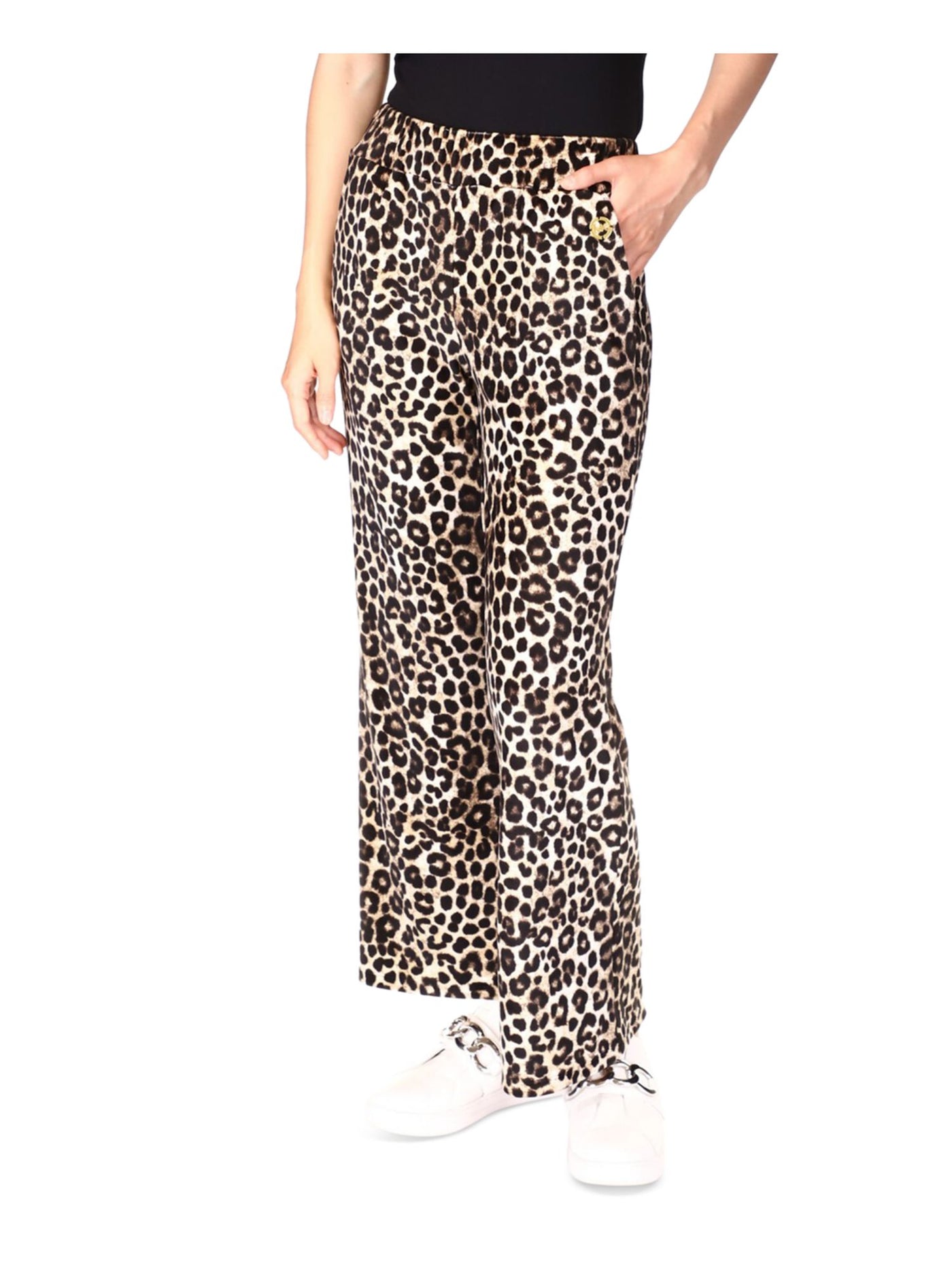 MICHAEL MICHAEL KORS Womens Brown Pocketed Pull-on Animal Print Flare Pants XL