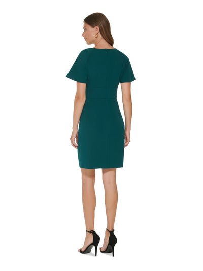 DKNY Womens Green Zippered Cape-sleeve Inset Waistband V Neck Above The Knee Wear To Work Sheath Dress 8