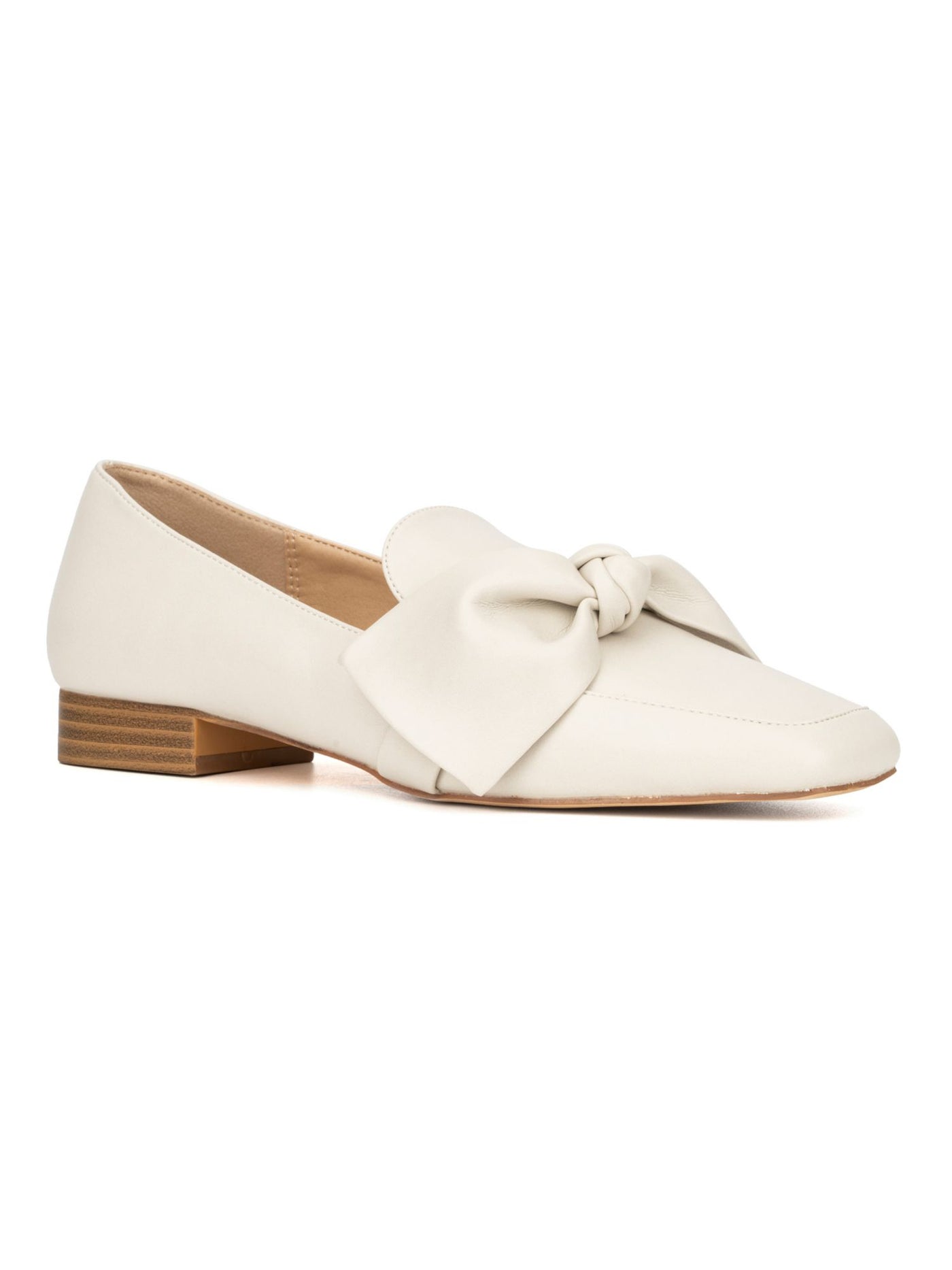 NEW YORK & CO Womens Ivory Knoted Bow Accent Cushioned Dominica Square Toe Slip On Dress Loafers Shoes 6.5
