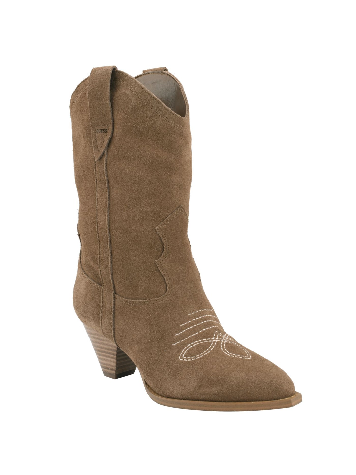 GUESS Womens Beige Padded Odilia Round Toe Cone Heel Leather Western Boot 7.5 M