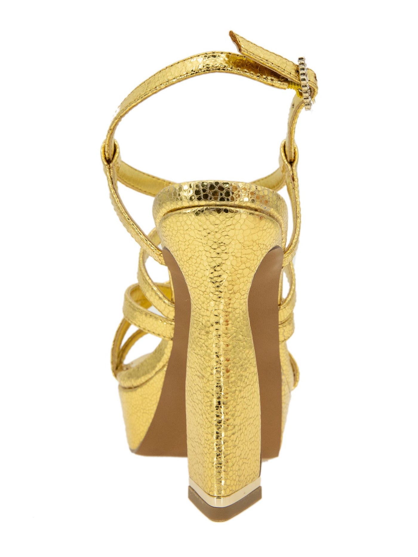 KENNETH COLE NEW YORK Womens Gold 1'' Platform Padded Metallic Strappy Allen Almond Toe Sculpted Heel Buckle Heeled Sandal 9.5