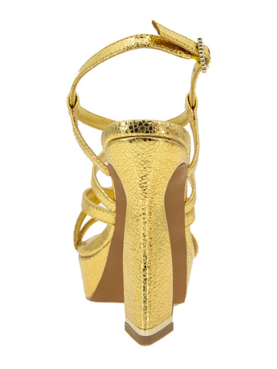KENNETH COLE NEW YORK Womens Gold 1'' Platform Padded Metallic Strappy Allen Almond Toe Sculpted Heel Buckle Heeled Sandal 10