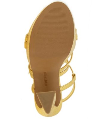KENNETH COLE NEW YORK Womens Gold 1'' Platform Padded Metallic Strappy Allen Almond Toe Sculpted Heel Buckle Heeled