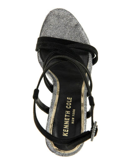 KENNETH COLE NEW YORK Womens Black Mixed Media 1-1/2" Platform Crisscross Straps Padded Allen Almond Toe Sculpted Heel Buckle Dress Heeled Sandal 6.5 M