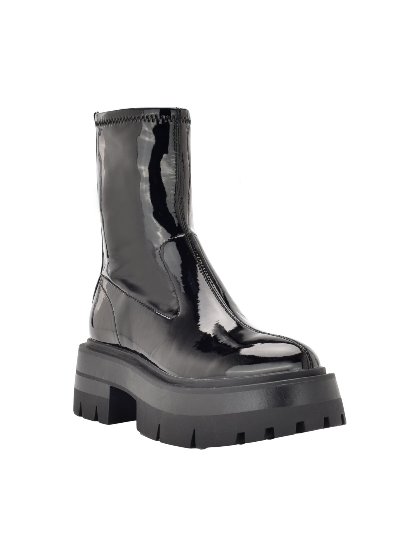 GUESS Womens Black 1-1/2" Platform Lug Sole Padded Saleen Round Toe Block Heel Zip-Up Combat Boots 7 M