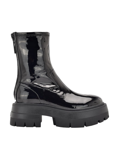 GUESS Womens Black 1-1/2" Platform Lug Sole Padded Saleen Round Toe Block Heel Zip-Up Combat Boots 7 M