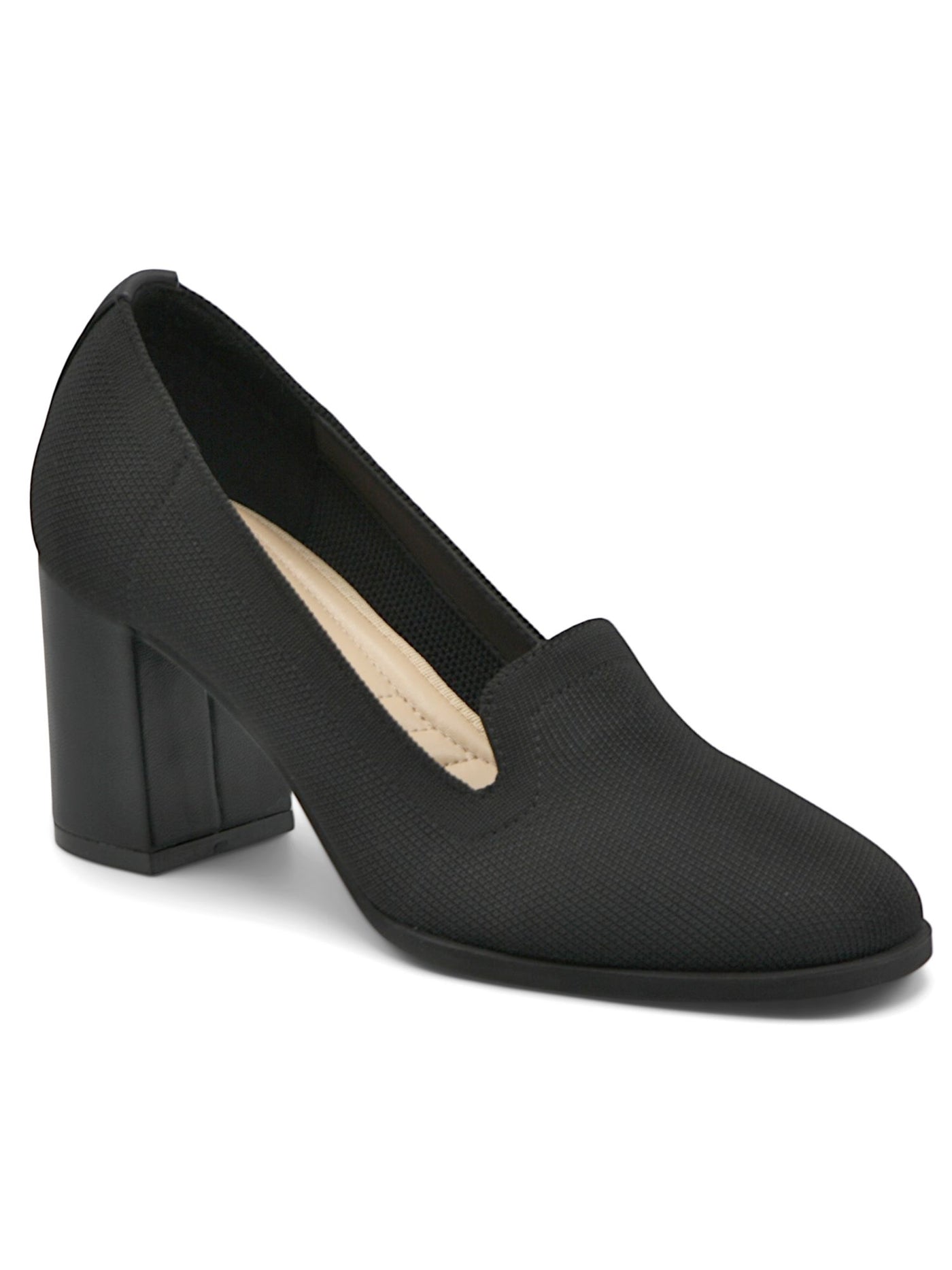 ADRIENNE VITTADINI Womens Black Knit Padded Brittiny Square Toe Block Heel Slip On Pumps Shoes 8.5 M