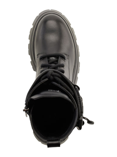 DKNY Womens Black 1" Platform Buckled Sava Round Toe Block Heel Lace-Up Leather Combat Boots 5 M