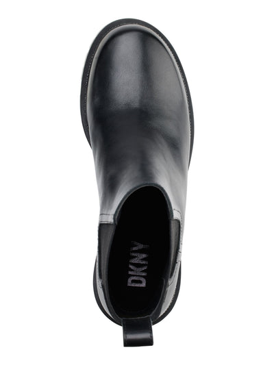 DKNY Womens Black Back Pull-Tab Moto Inspired Goring Lug Sole Rick Almond Toe Block Heel Leather Chelsea Boot 9.5