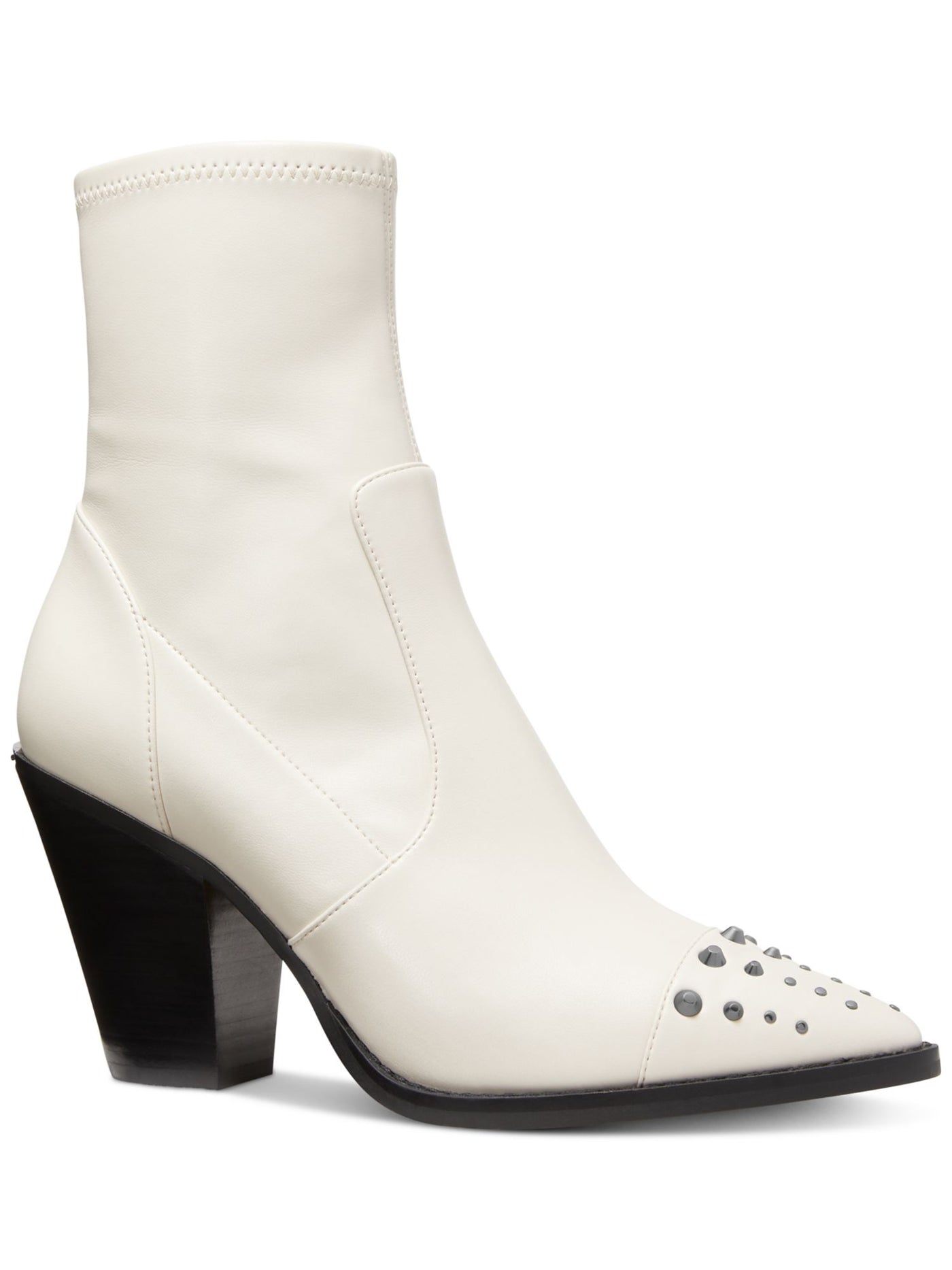 MICHAEL MICHAEL KORS Womens Ivory Studded Dover Pointed Toe Stacked Heel Zip-Up Dress Booties 7 M