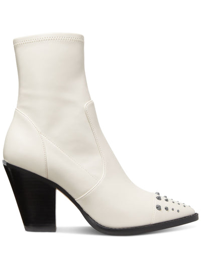 MICHAEL MICHAEL KORS Womens Ivory Studded Dover Pointed Toe Stacked Heel Zip-Up Dress Booties 7 M