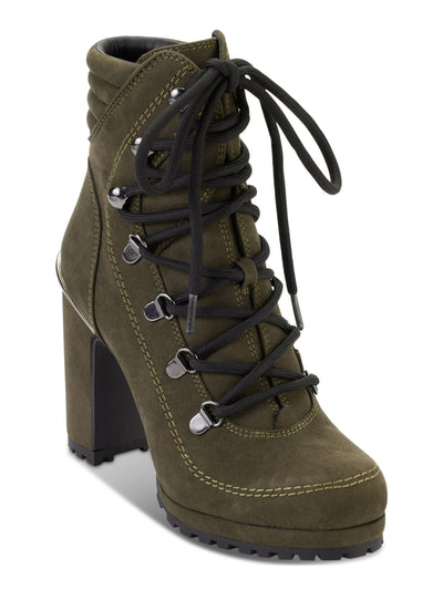 DKNY Womens Green Lug Sole Padded Lenni Round Toe Block Heel Lace-Up Dress Boots 9