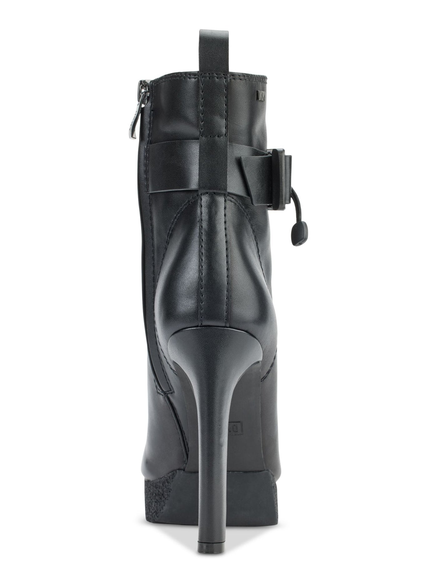 DKNY Womens Black 1" Platform Pull Tab Buckle Accent Zana Square Toe Block Heel Zip-Up Leather Dress Booties 8.5 M