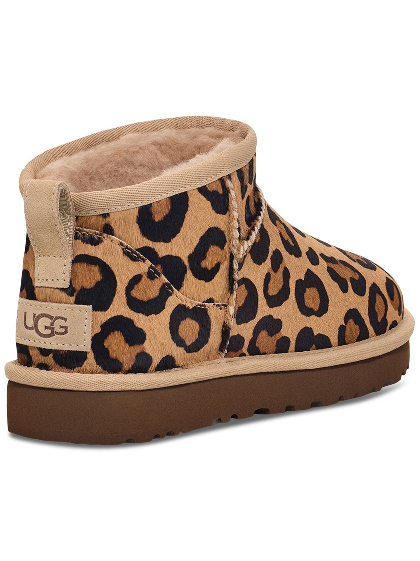 UGG Womens Beige Animal Print Rear Pull Tab Leather Heel Label Padded Ultra Round Toe Slip On Leather Booties 6