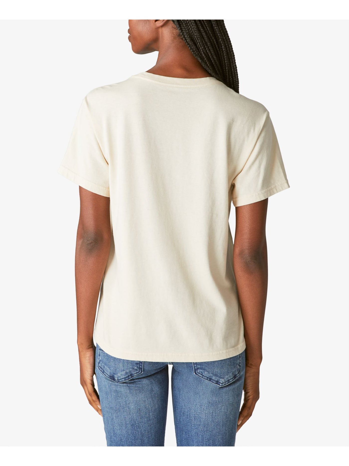 LUCKY BRAND Womens Beige Graphic Short Sleeve Crew Neck T-Shirt S