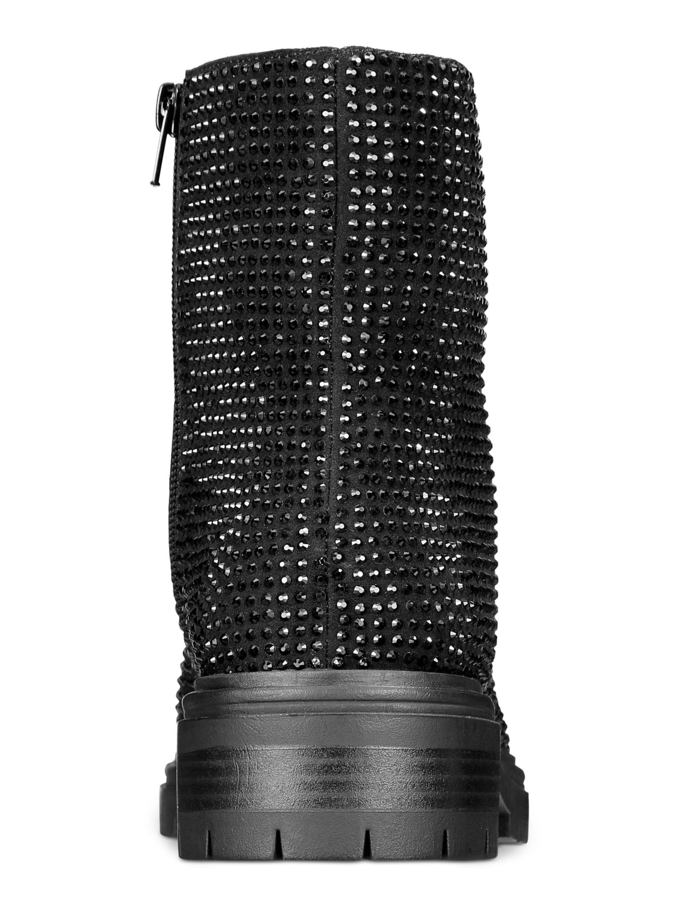 INC Womens Black Mixed Media Lug Sole 1" Platform Rhinestone Slip Resistant Beslana Round Toe Zip-Up Booties 10 M