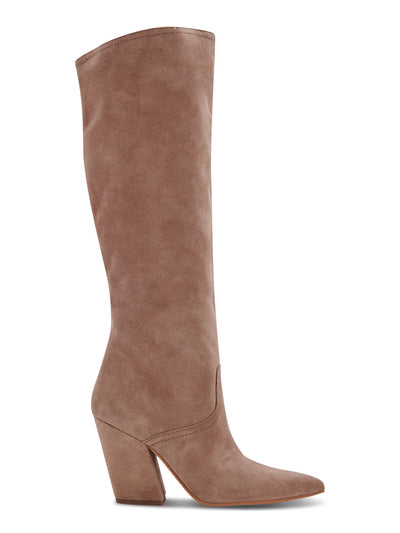DOLCE VITA Womens Beige Comfort Nathen Pointed Toe Block Heel Leather Dress Boots 8.5 M