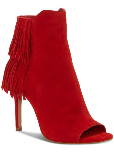 VINCE CAMUTO Womens Red Fringed Padded Amenala Open Toe Stiletto Zip-Up Leather Booties 5.5 M